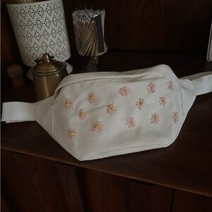 White Floral Hand Embroidered Belt Bag